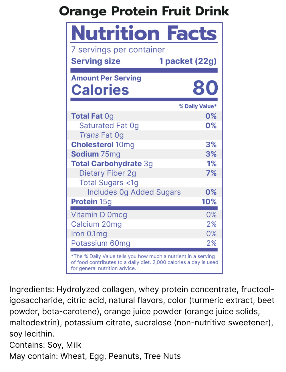 Orange Protein Fuel Drink Nutrition Facts - 80 Calories, 15g Protein